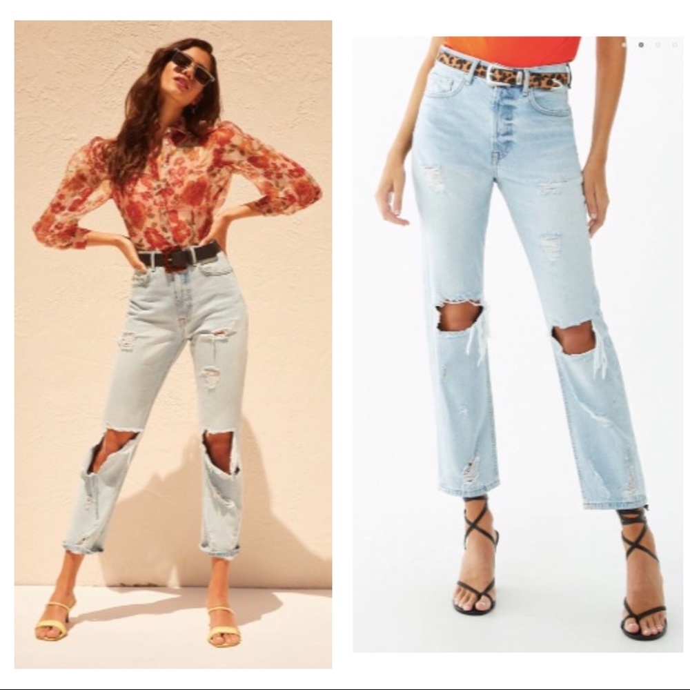 Forever 21 Destroyed High-Rise Straight Leg Jeans